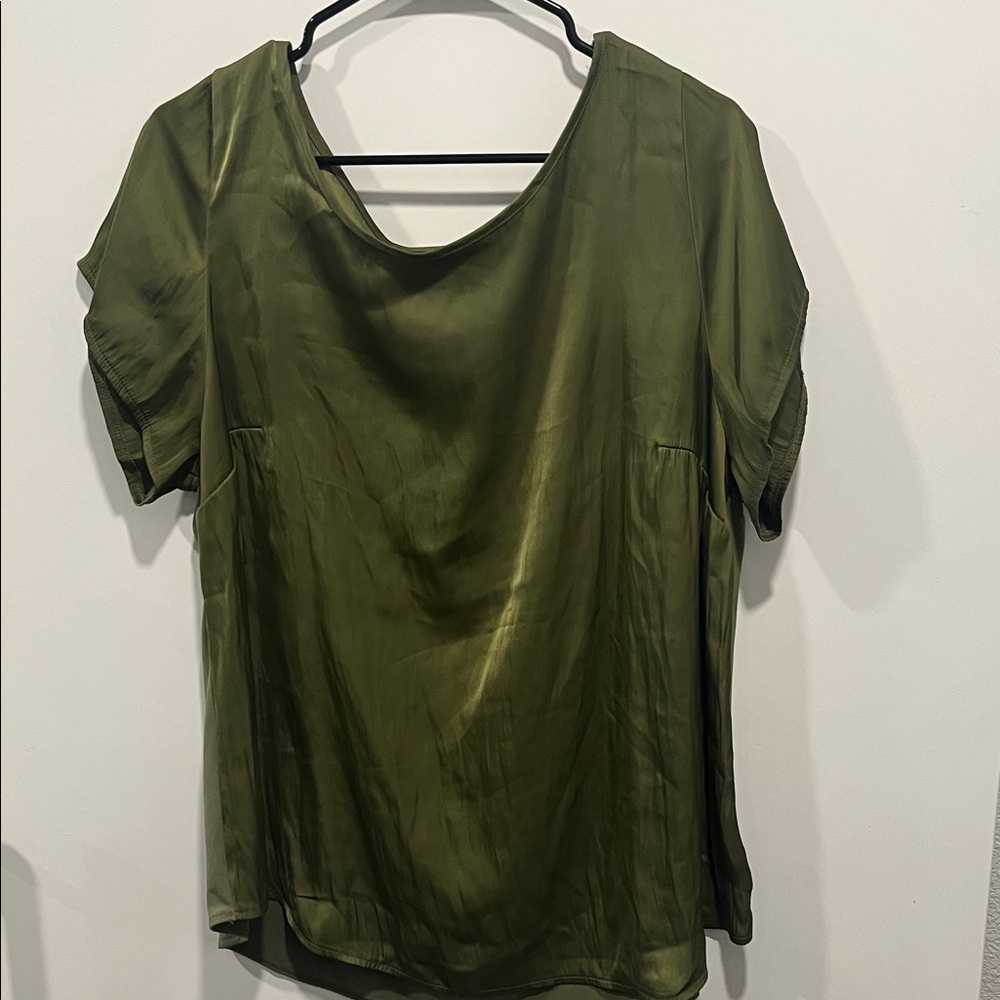Lane Bryant Olive Green Short Sleeve Scoop Neck Blouse